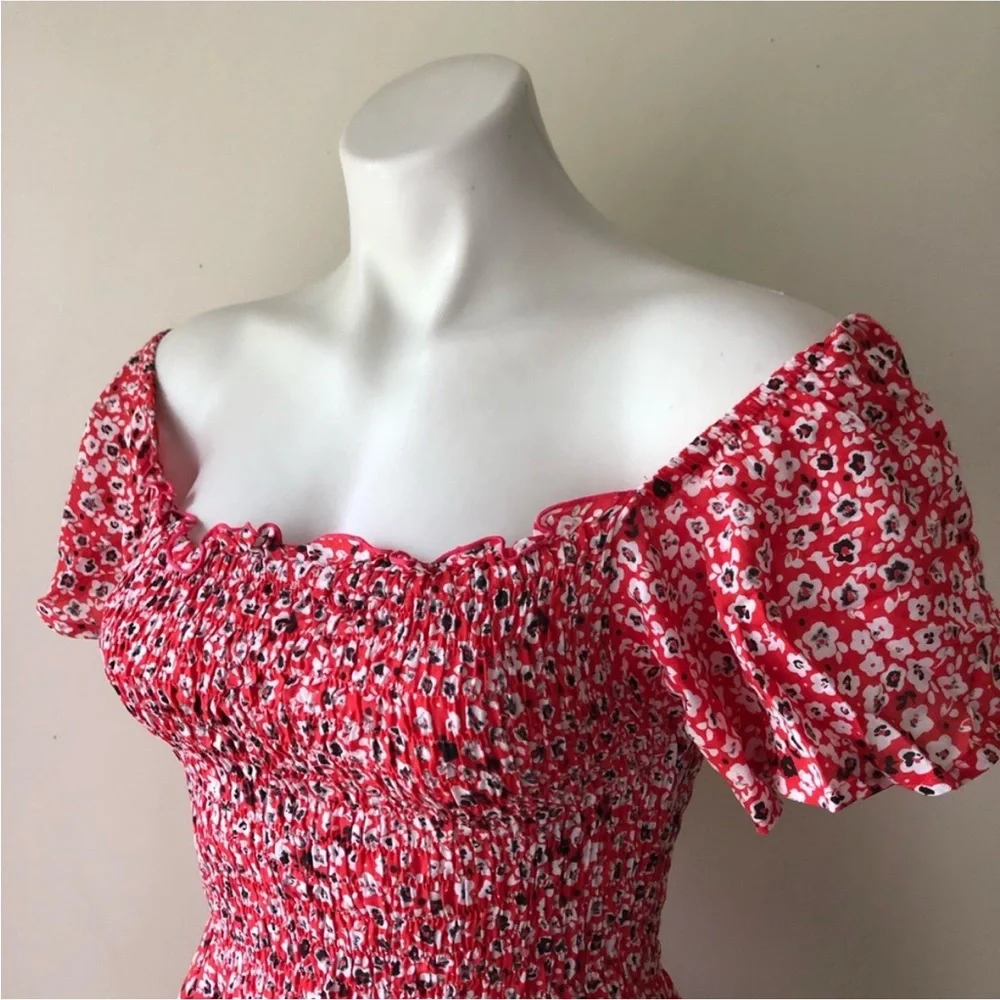 Tiare Hawaii Hendrix Red Floral Smocked Mini Dress NWT - Picture 6 of 10